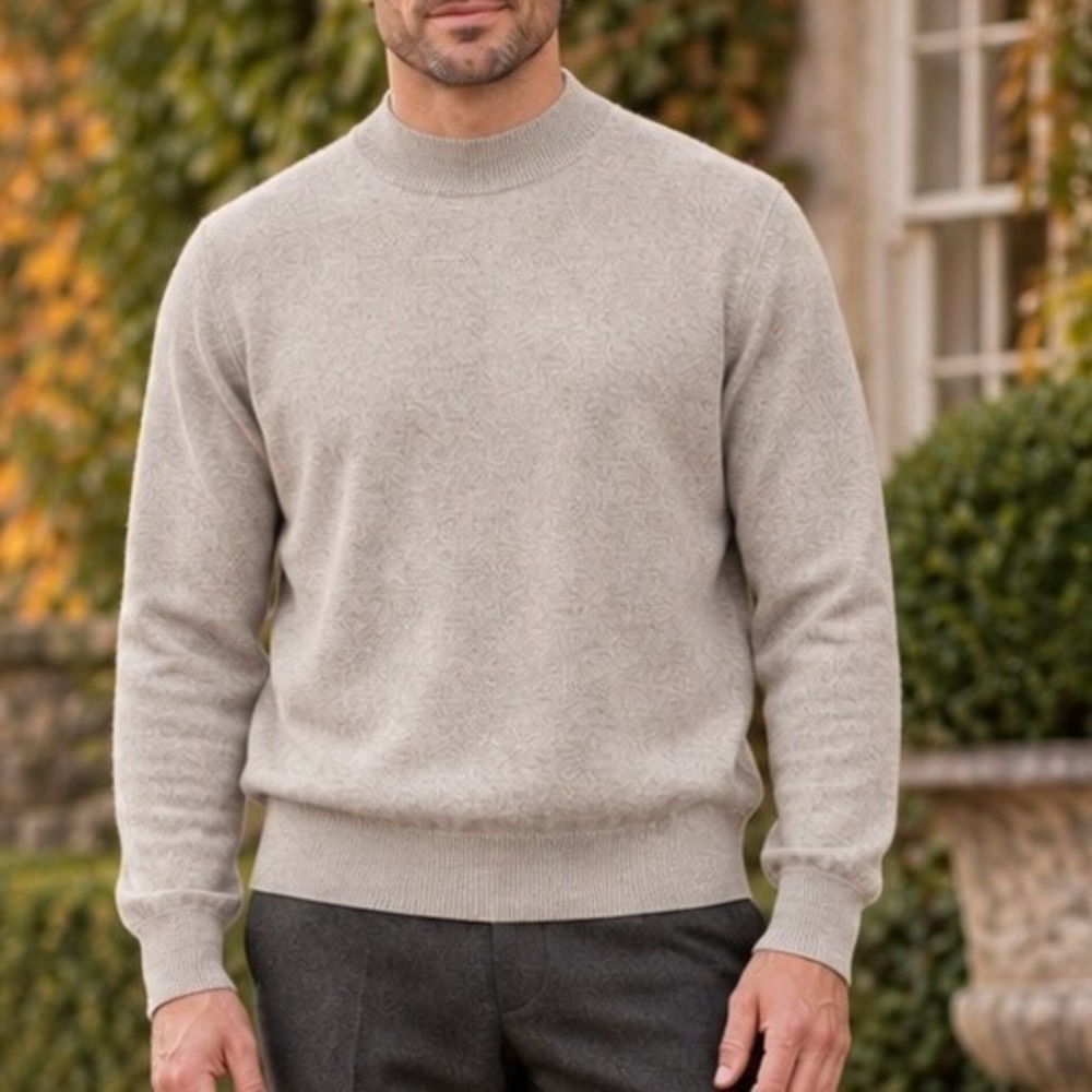 Alfani Men's Large Mock Neck Sweater Italy 100% Extra Fine Merino Wool Gray Lux
